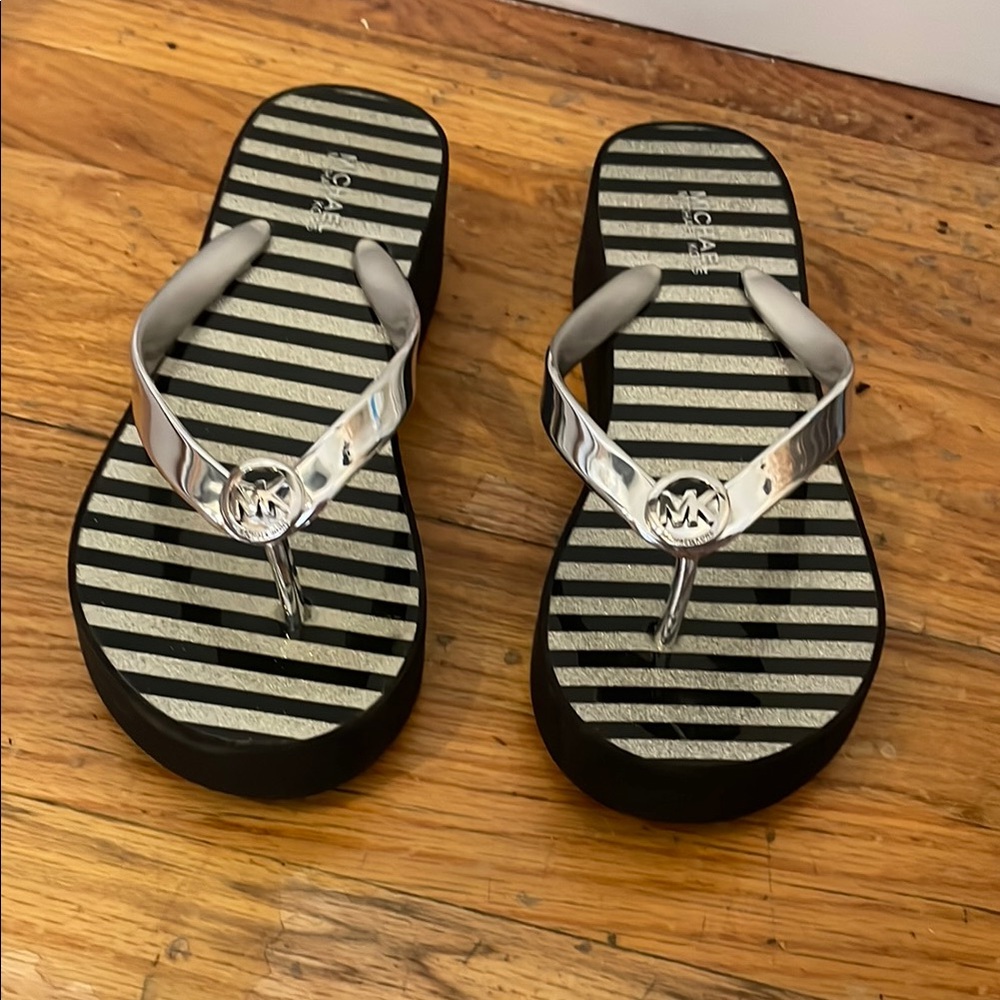 Michael Kors Black and Silver Wedge Sandals